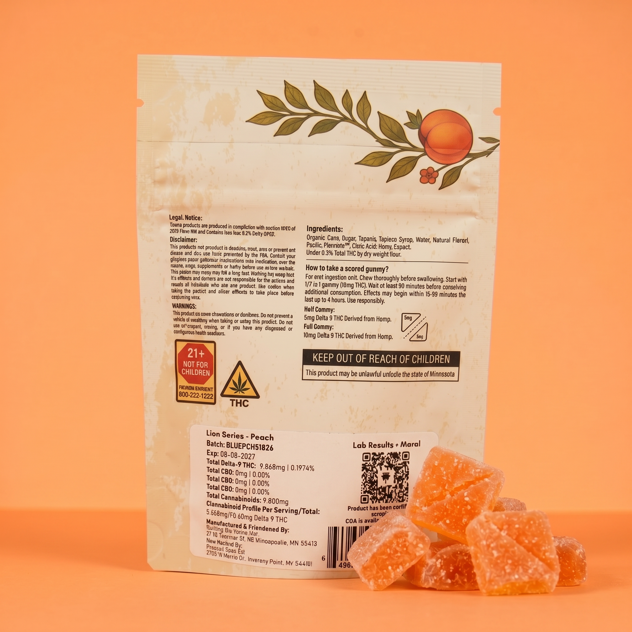 Lion Series Peach Live Rosin THC Gummies | 100mg
